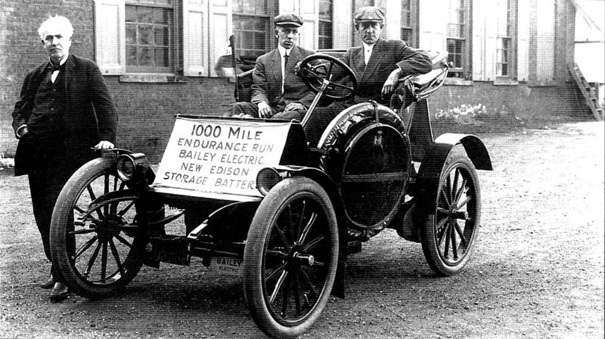 1907 Bailey электрический фаэтон "Виктория" с рекламой батареи:...