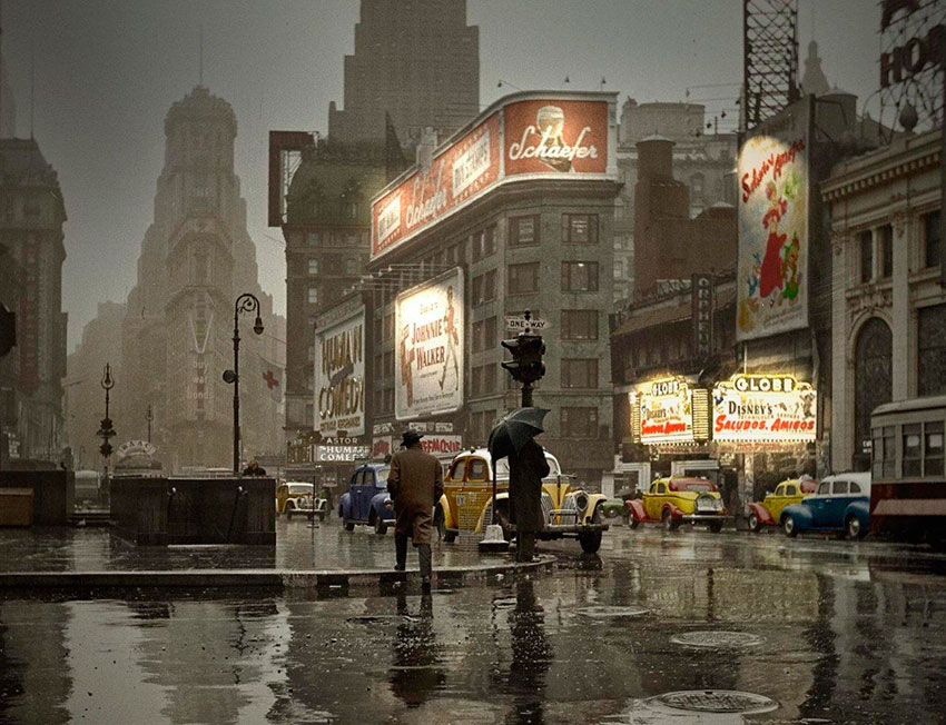 Дождливый зимний день в Нью Йорке США, 1943 год.