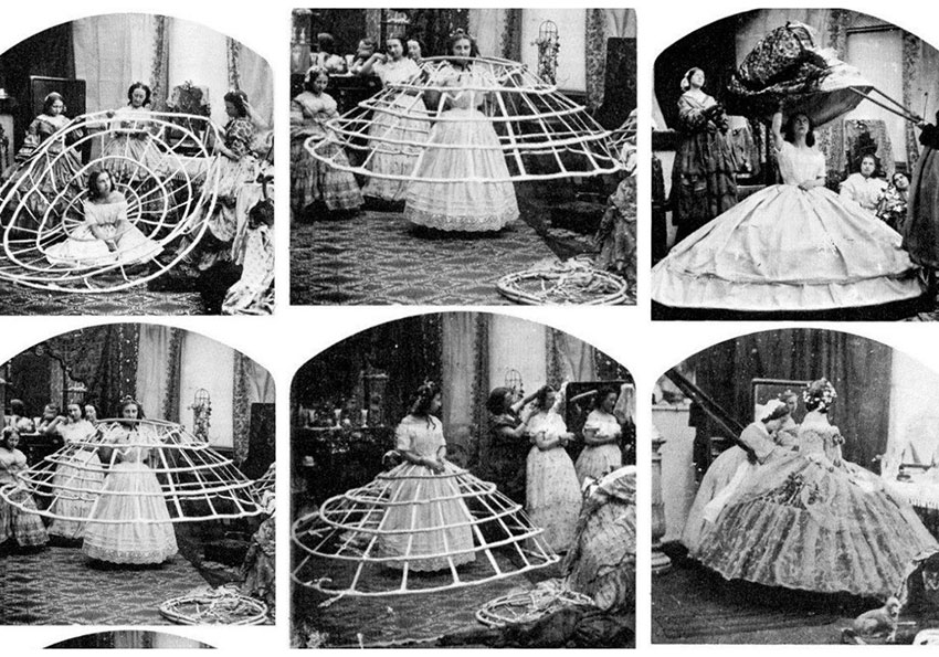 Процесс надевания вечернего платья, 1850-1860 годы.