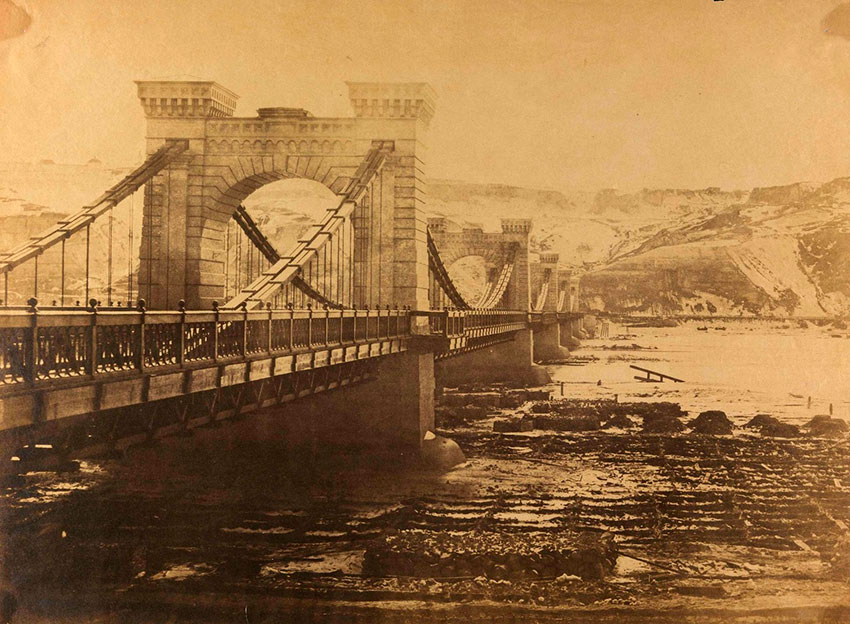 Николаевский цепной мост - процесс строительства 1852 год.