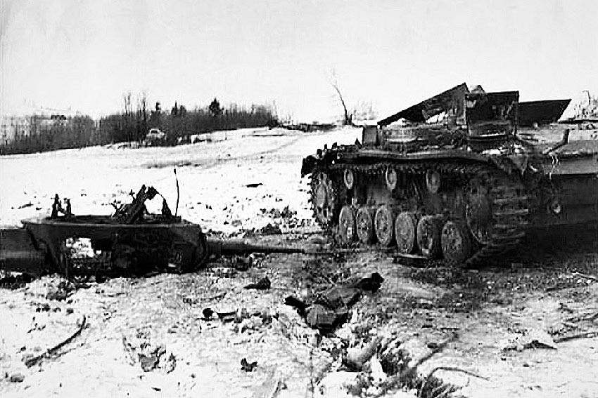 Уничтоженный советской артиллерией немецкий танк Pz.Kpfw....