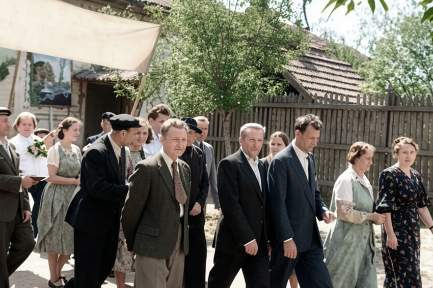 Во главе колонны директор Кокорин Л.А. 1 мая 1952 год.