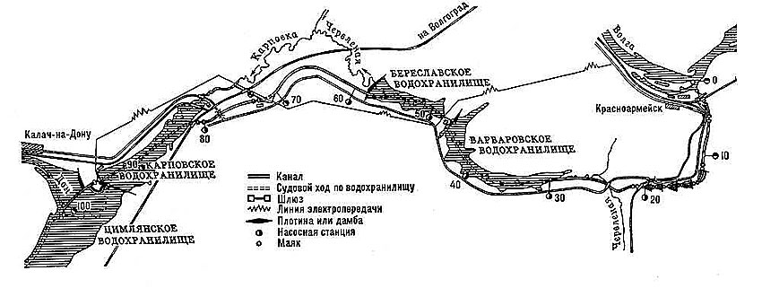 <b>В 1948 году</b> схема Волго‑Донского комплекса, разработанная...