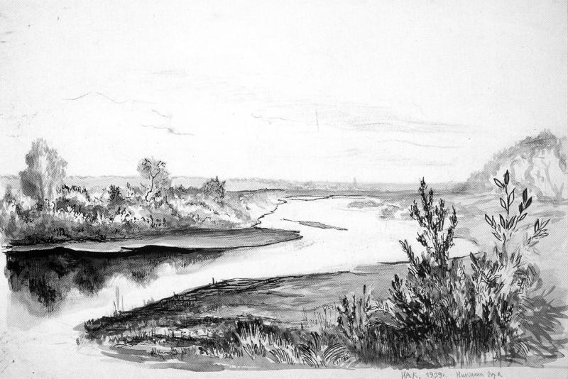 Николина Гора. 1939 г. Чёрная акварель.